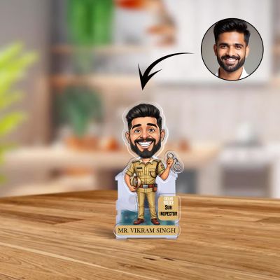 Personalized Police Sub Inspector Bobblehead Caricature with Battery Powered Shaking Head Feature Police Station & Office Desk Decor Birthday Gift for Police Officers